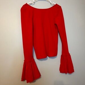Free People Red Long Sleeve Ribbed Top with Flutter Sleeves